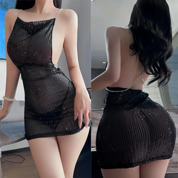 Dress Tight suspender hip hugging short skirt sequins women's clothes Party dresses woman sexy girl latex ladies clothing xxx