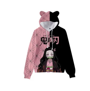 Demon Slayer Hoodie Men Woman Anime Family Outfit New Tanjiro Nezuko Cat Ear Print Sweatshirt Kids Adult Unisex