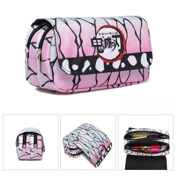 Anime Demon Slayer Pencil Case Student bilayer Storage Bag Tanjirou Nezuko Zenitsu Giyuu Cartoon Pen Box Cosplay Prop Accessorie