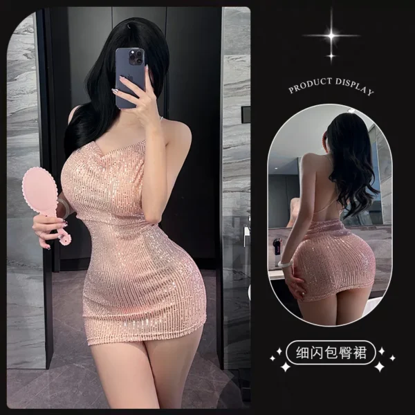 Dress Tight suspender hip hugging short skirt sequins women's clothes Party dresses woman sexy girl latex ladies clothing xxx