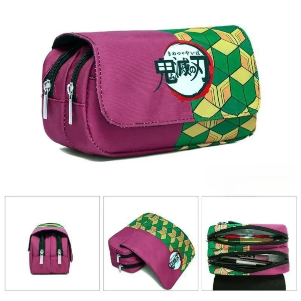 Anime Demon Slayer Pencil Case Student bilayer Storage Bag Tanjirou Nezuko Zenitsu Giyuu Cartoon Pen Box Cosplay Prop Accessorie