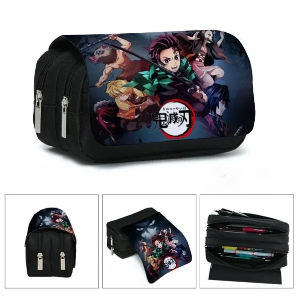 Anime Demon Slayer Pencil Case Student bilayer Storage Bag Tanjirou Nezuko Zenitsu Giyuu Cartoon Pen Box Cosplay Prop Accessorie
